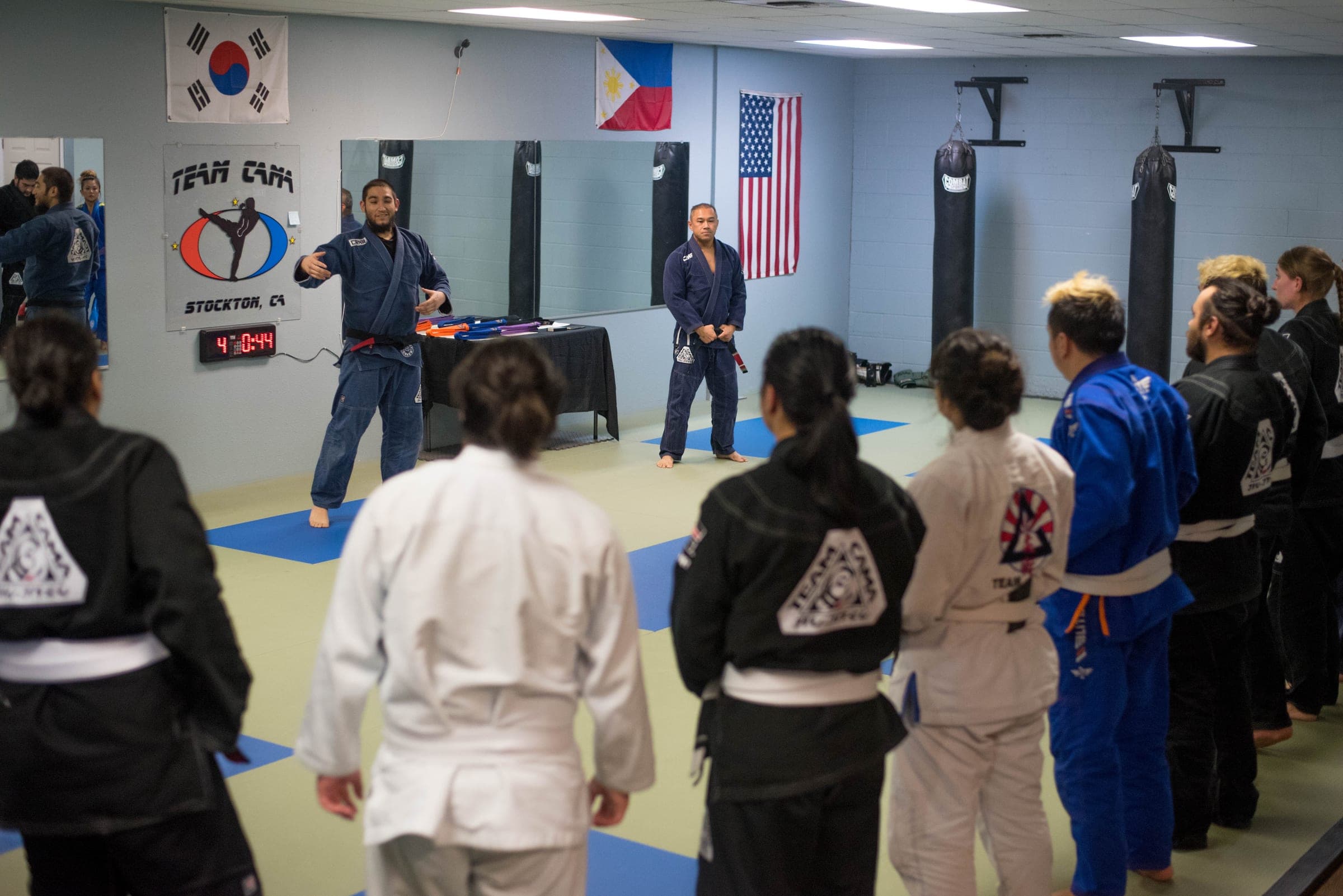 Students and instructors together at a belt promotion